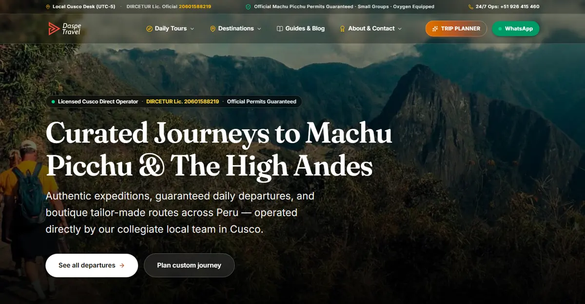 Captura real de daspetravel.com en escritorio