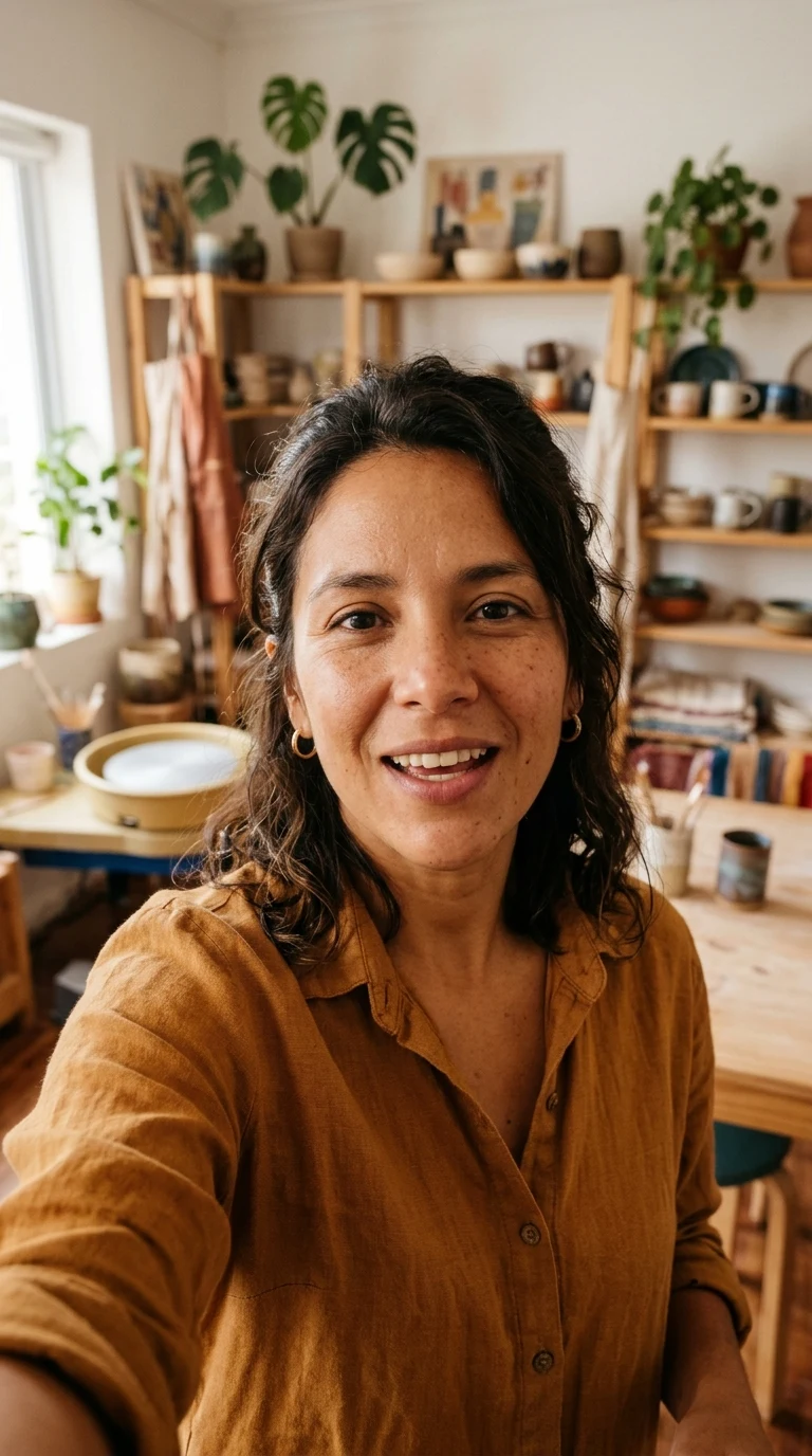 Emprendedora grabando su video selfie de 1 minuto para el Programa Impulso
